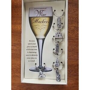 Boston Warehouse World Landmark Wine Glass Charms Markers Set of 6 New in Box